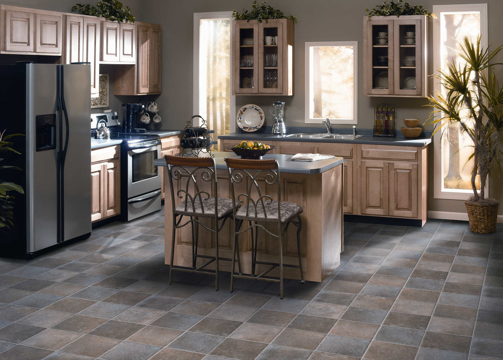 Example of a transitional kitchen design in Manchester