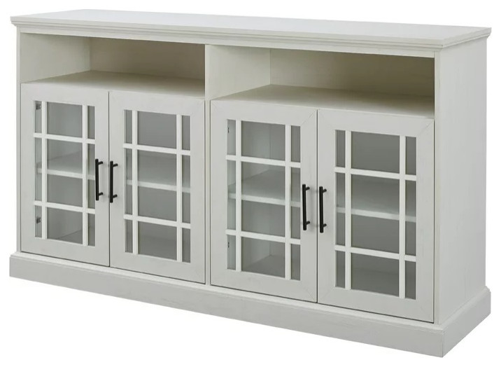 TV Stand, Glass Doors With Adjustable Shelves and Metal Pull Handles