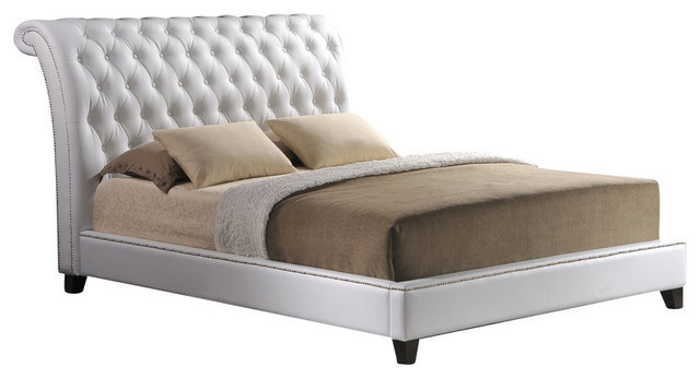 Baxton Studios Modern White Tufted Leather Platform Bed