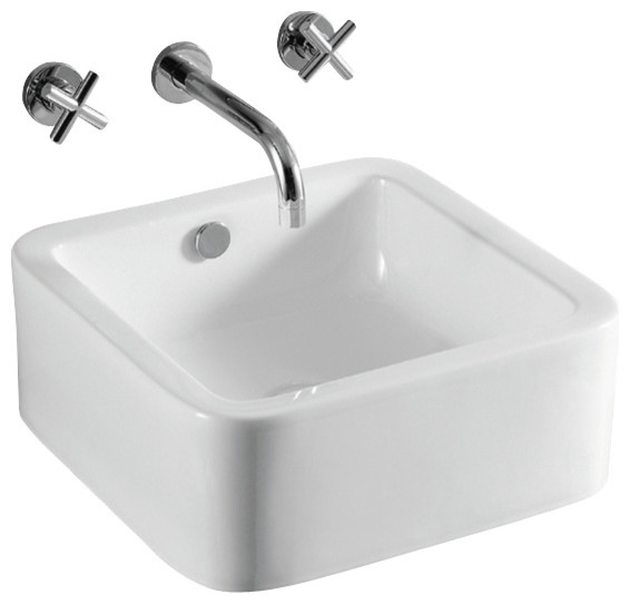 Square White Ceramic Vessel Bathroom Sink, No Hole