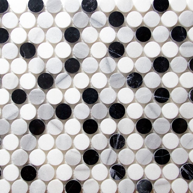 Marble Penny Round Mosaic Tile Sample, White Penny Tile