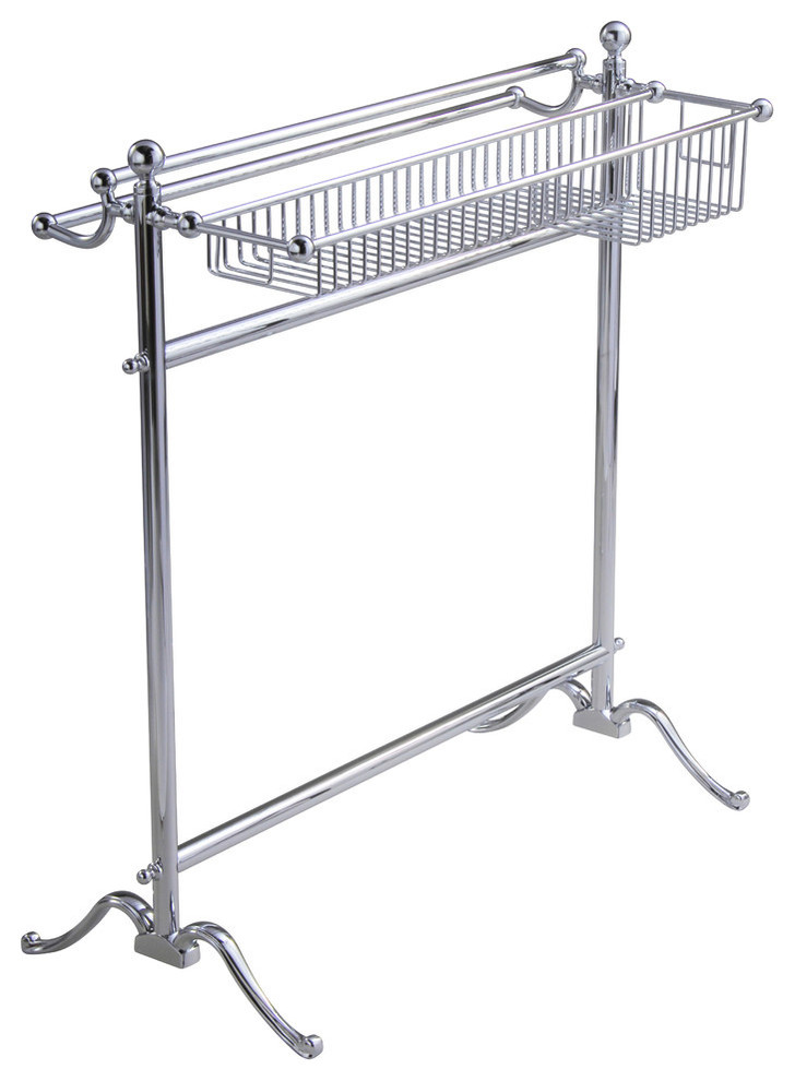 Essentials Free Standing Floor Towel Holder With Basket Contemporary