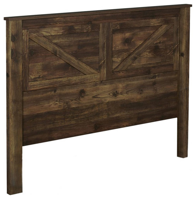 Bowery Hill Farmhouse Queen Headboard in Rustic Brown Finish Rustic