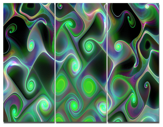 Dark Green Fractal Swirls, Abstract Wall Art Canvas, 36x28