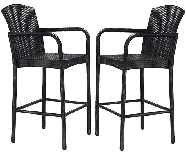 Costway 2PCS Rattan Wicker Bar Stool Dining High Counter Chair Patio Armrest