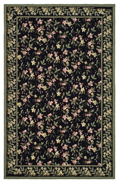 Country & Floral Wilton Area Rug, Black, Green, Round 4'