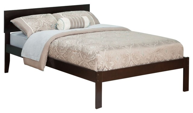 Full Size Platform Bed With Headboard, Espresso Wood Bed Frame