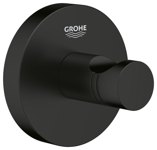 Essentials Single Knob Robe Hook in Matte Black Modern Robe & Towel