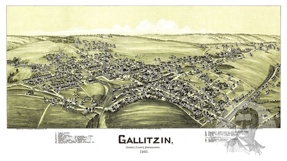 Old Map of Gallitzin Pennsylvania 1901, Vintage Map Art Print, 12"x18