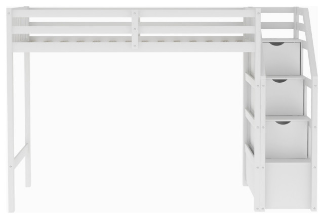 Twin Over Full Loft Bed With Staircase, White - Transitional - Loft ...