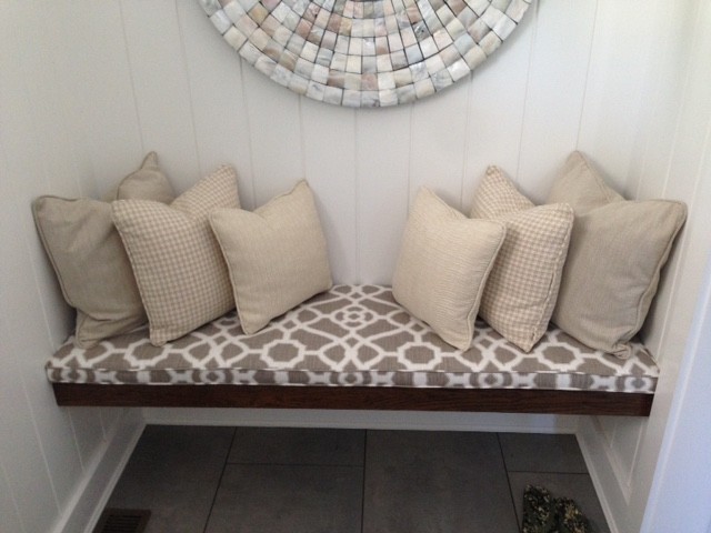 Bench Cushion With Custom Pillows Country Entrance New York By Flooring Window Decor Houzz Ie