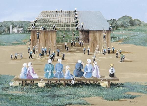 Barn Raising By: Ann Mount 6 x 8 Art Print