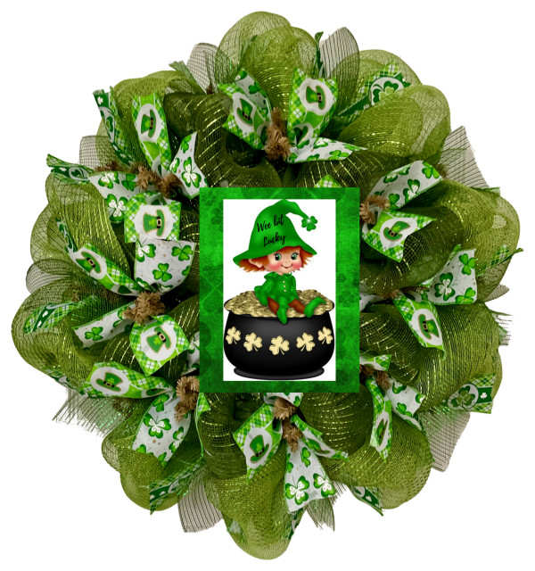 Wee Bit Lucky Handmade St Patrick's Day Deco Mesh Wreath