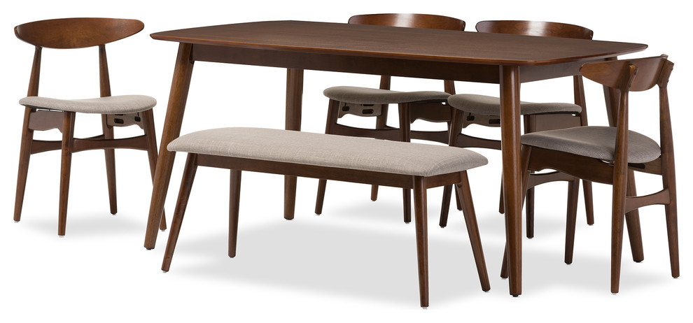 Flora Mid Century Modern Wood 6 Piece Dining Set Flora Mid Century Modern Wood 6 Piece Dining Set