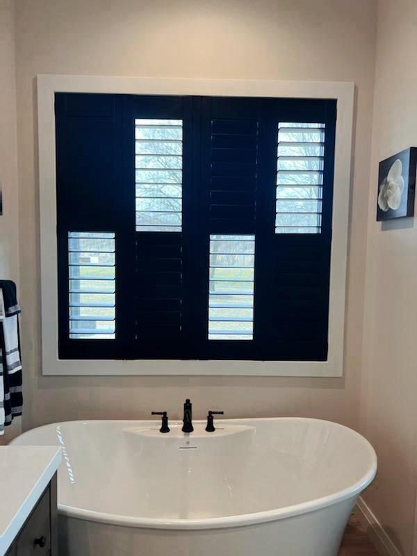 BLACK PLANTATION SHUTTERS - BLACK WINDOWS - FARMHOUSE