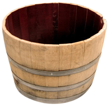 Water Tight Shallow Wine Barrel Planter, 17"h