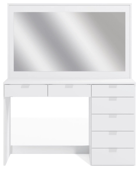Modern Vanity Table, Large Tabletop With 7 Spacious Drawers & Mirror