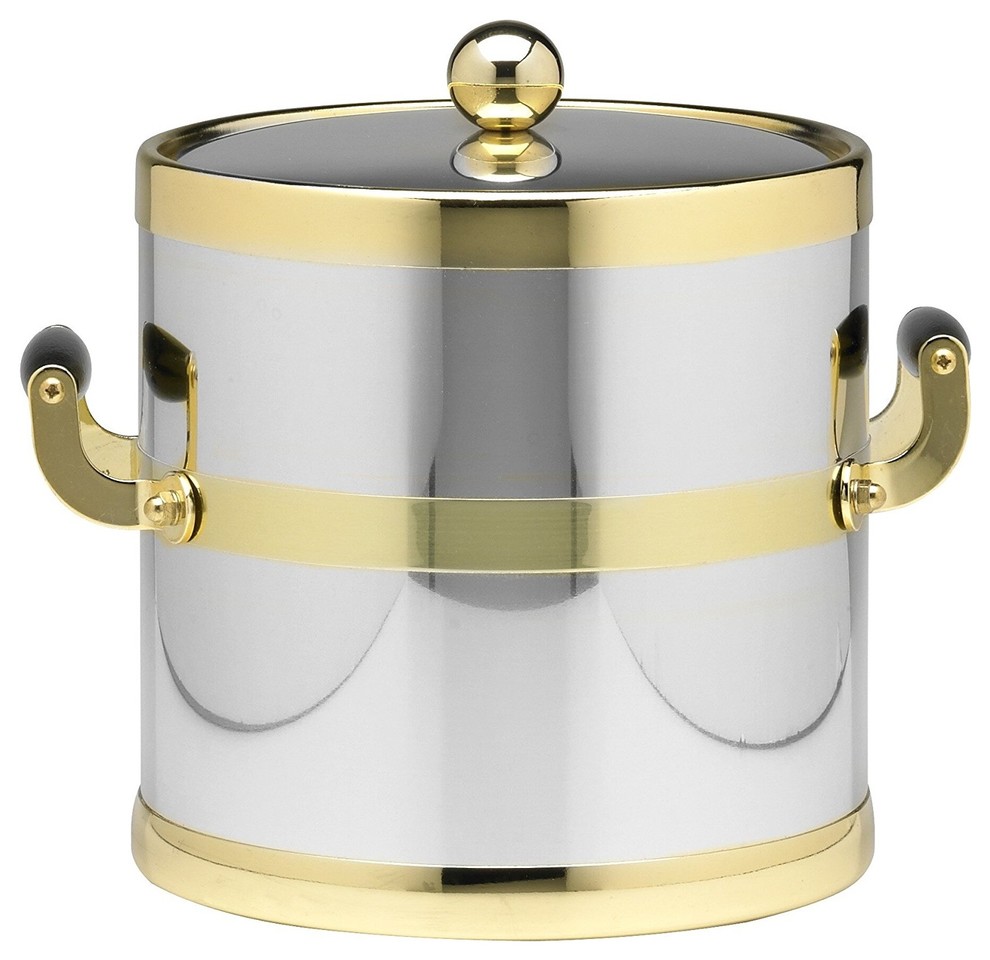 Kraftware Polished Chrome and Brass Ice Bucket With Side Handles, 3 qt.