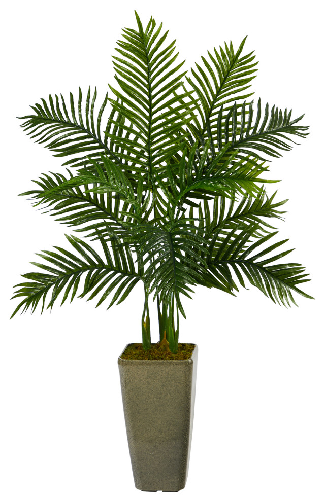 4' Areca Palm Artificial Tree, Green Planter, Real Touch Modern
