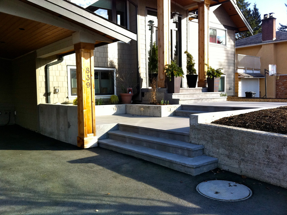 Front Entry: Wide view of driveway, stairs and front entry - Modern ...