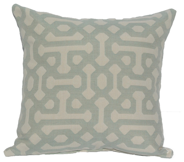Outdoor Sunbrella Throw Pillow, Fretwork Mist, 17