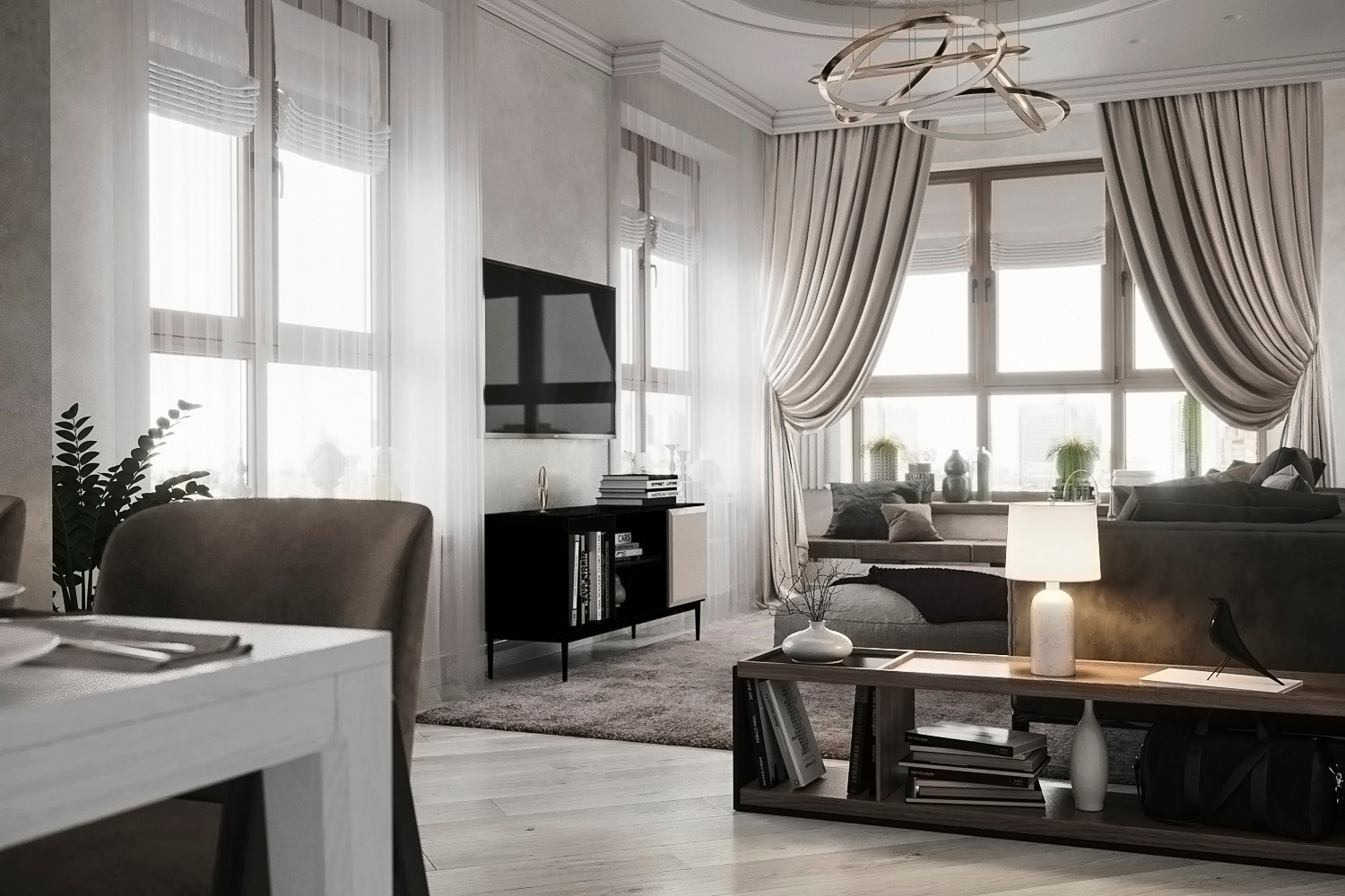 Гостиная-столовая ЖК Макаровский, Екатеринбург.