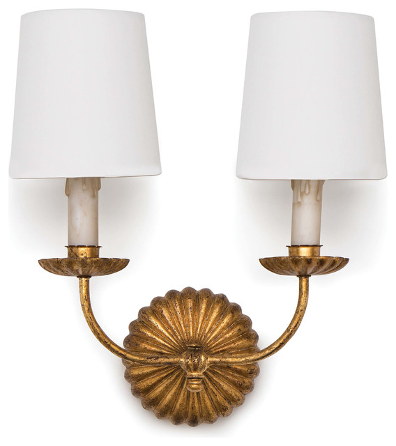 Clove Sconce Double Antique Gold Leaf Traditional Wall Clove Sconce Double Antique Gold Leaf