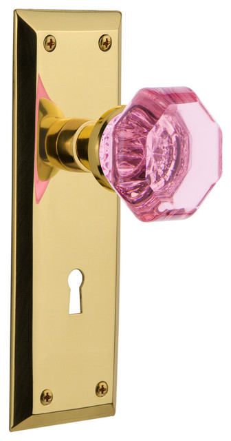 New York Plate Interior Mortise Waldorf Pink Door Knob Antique