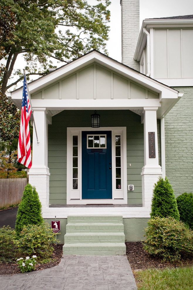 Inspiration for an arts and crafts entryway in Richmond with a single front door and a blue front door.