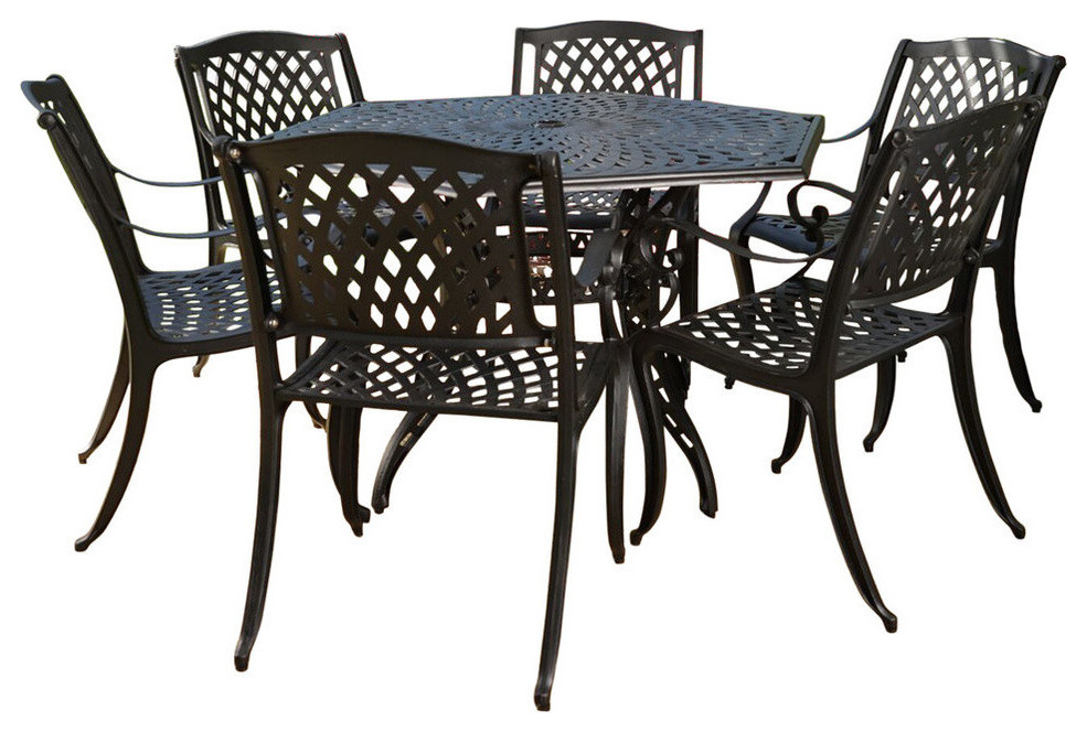 Hallandale Outdoor 6Seater Cast Aluminum Dining Set Mediterranean