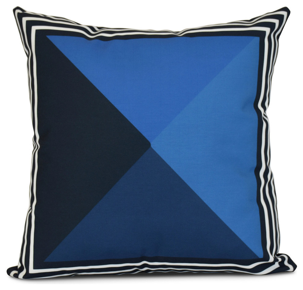 Nautical Angles, Geometric Print Outdoor Pillow, Navy Blue, 18"x18"