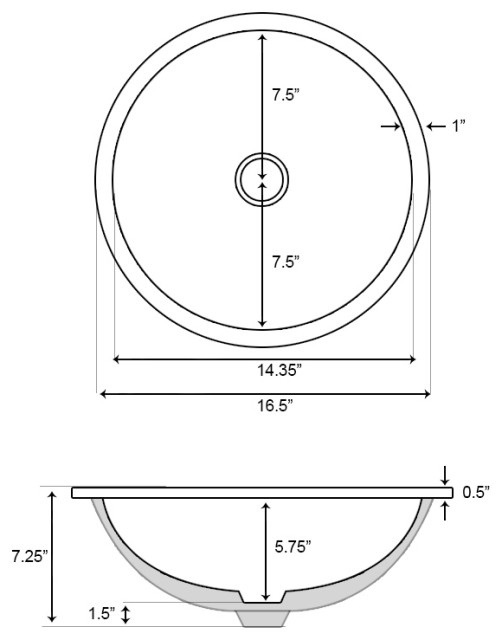 16in. W 16in. D CUPC Certified Round Undermount Sink In White Color