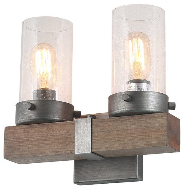 Lnc 2 Light Industrial Wall Sconces Wood Lights Aged Silver Vanity Lighting