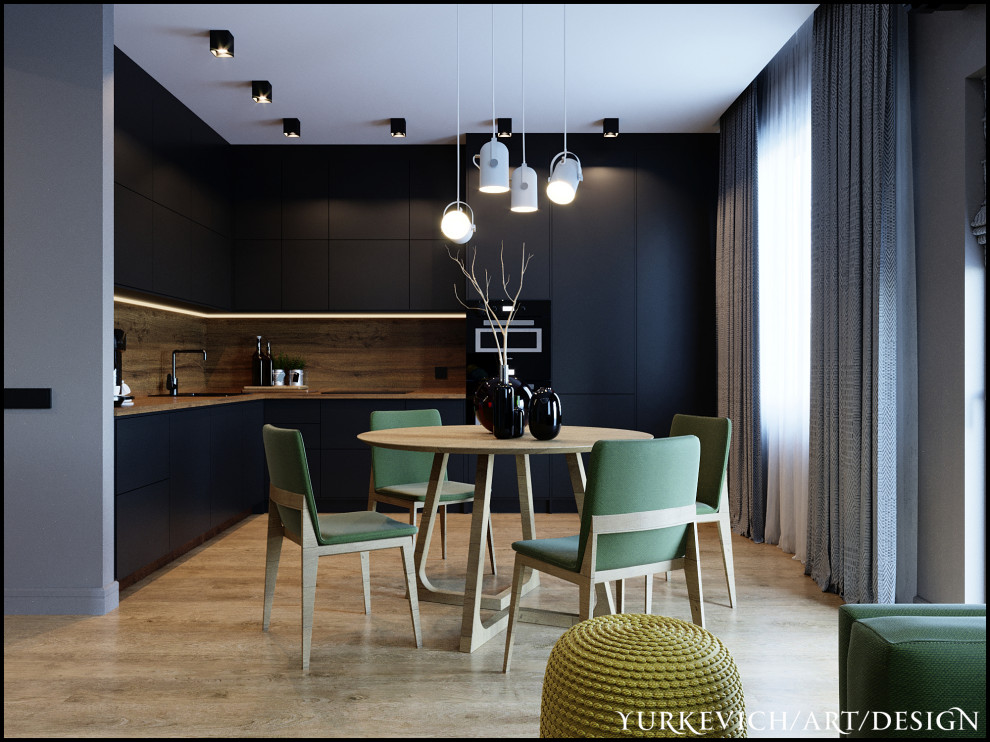 Кухня-гостиная в серых тонах