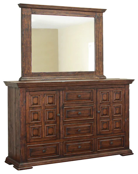Greenview Carved Panel Dresser - Old World Brown, Dresser With Mirror