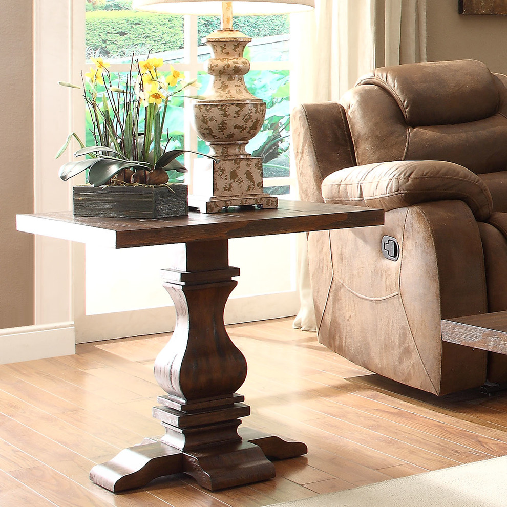 TRIBECCA HOME Atelier Traditional French Burnished Brown Pedestal End Table