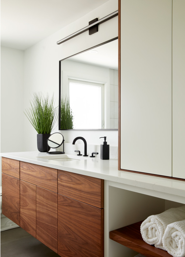 Chic & Serene Walnut Floating Vanity - Midcentury - Bathroom - Toronto ...