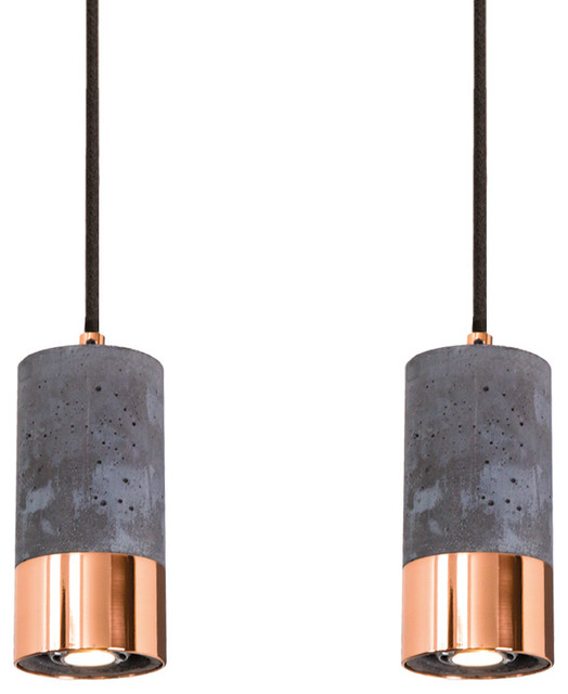 Copper Pendant Light Fixtures dark concrete and polished copper pendant lights set of 2