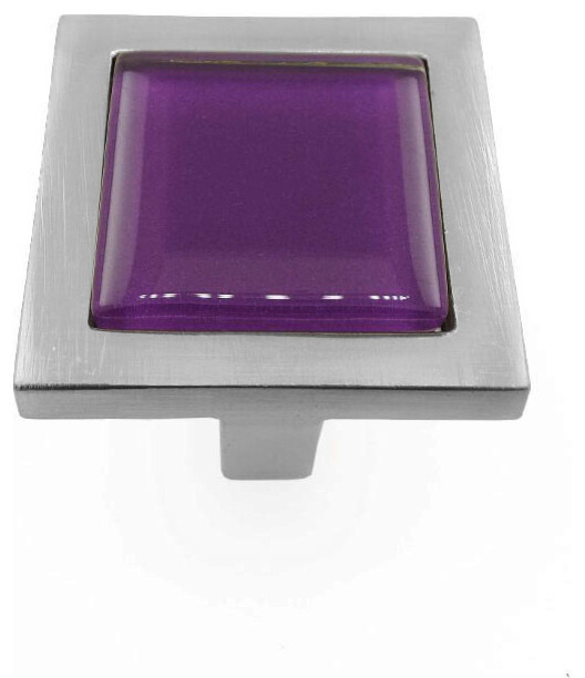 Royal Purple Crystal Glass Brushed Nickel Square Manor Knob