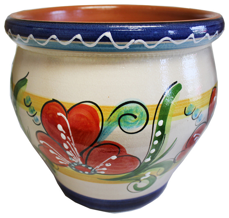 Spanish Flower Pot 7.75"D, Coco Planter Mediterranean Outdoor Pots