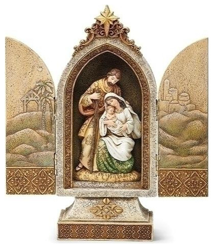 Roman Holy Family Triptych Gold Accents Scenes on Doors
