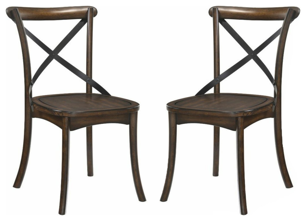 Set of 2 Wood Side Chair, Dark Oak/Black Transitional Dining Chairs by Simple Relax Houzz