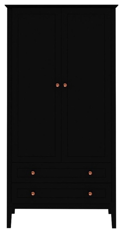 Manhattan Comfort Crown 2-Drawer Wood Full Wardrobe Armoire in Black
