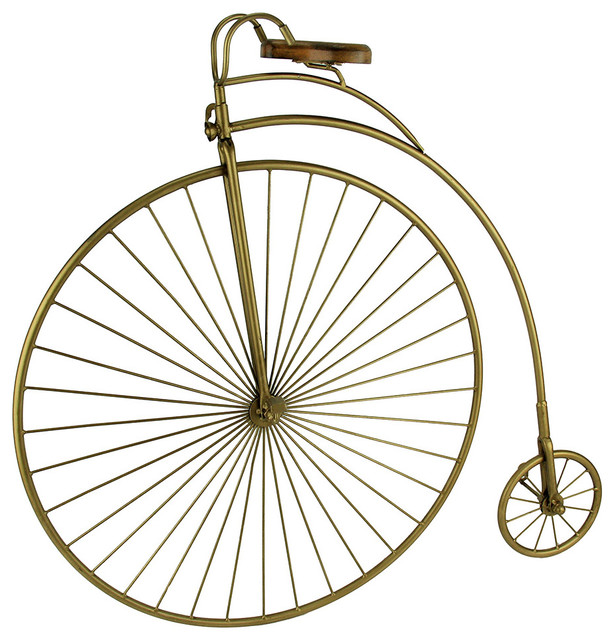 Vintage Golden Metal Penny Farthing Bicycle Wall Hanging Contemporary