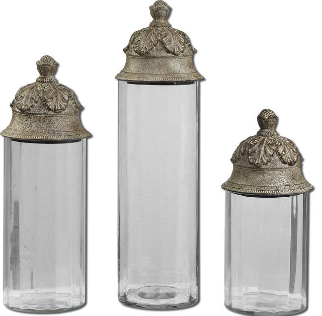 Uttermost Acorn Glass Cylinder Canisters, Set/3 - 19714