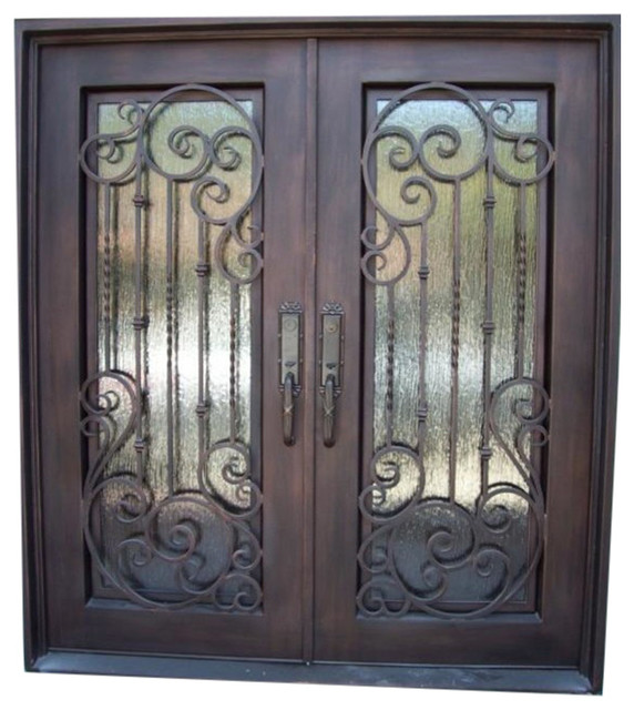 Elite 2773 61"x81" Iron Door, Square Top, Rain Glass, Left Hand Inswing -  Mediterranean - Front Doors - by Universal Iron Doors & Hardware Inc. |  Houzz