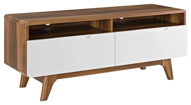 Modern Media Tv Stand Console Table, White Tv Stand With Rounded Corners