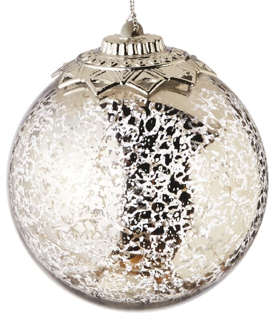 Lights Up Silver Crackle Ball Christmas Holiday 4 5 Inch Ornament Midwest Cbk Contemporary Christmas Ornaments By Mary B Decorative Art