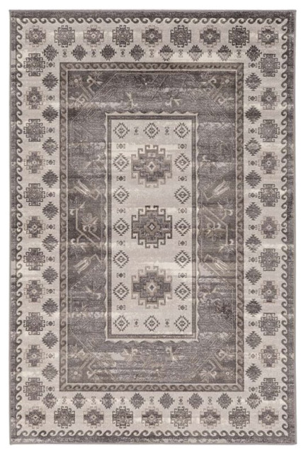 Linon Vintage Buharra Power Loomed Microfiber Polyester 5'x7'6" Rug in Gray
