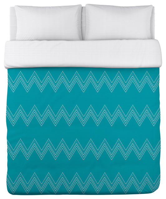 Athena Tier Chevron Peacock Blue Cream Duvet Cover